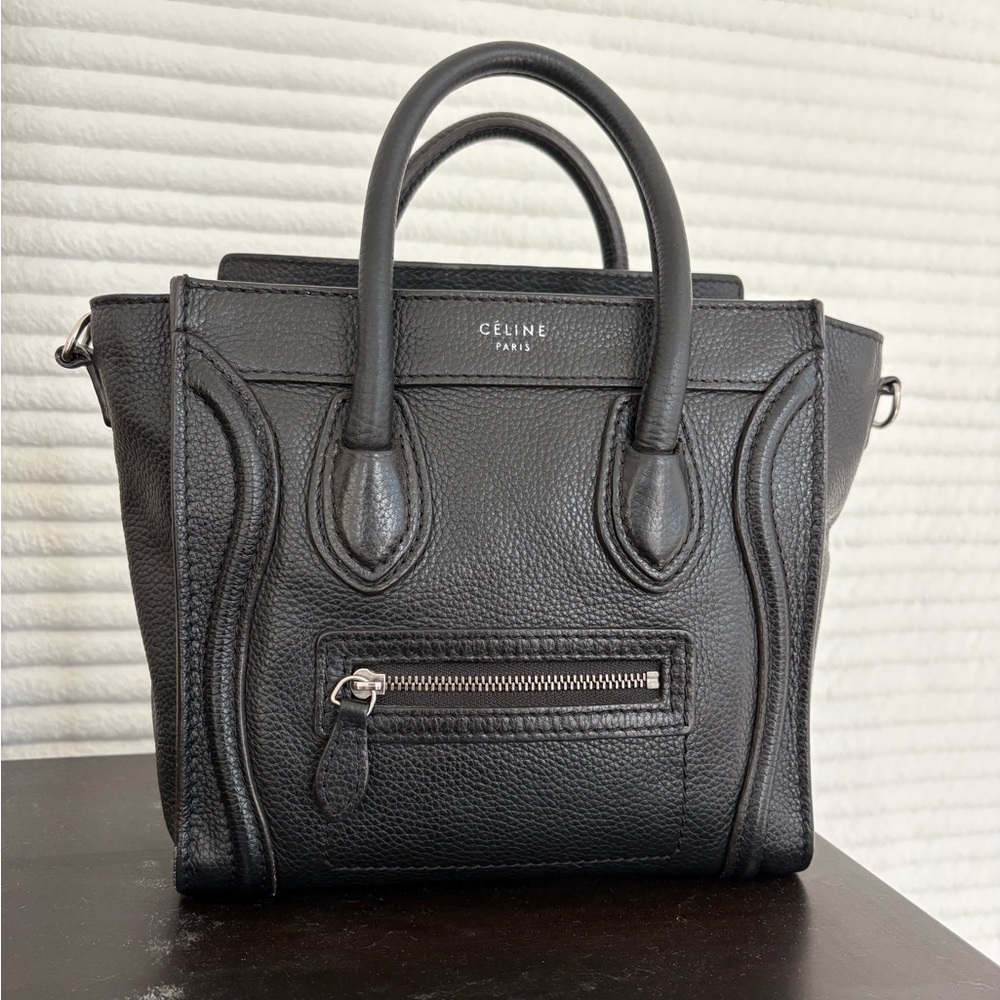 Celine Black Pebbled Leather Nano Luggage